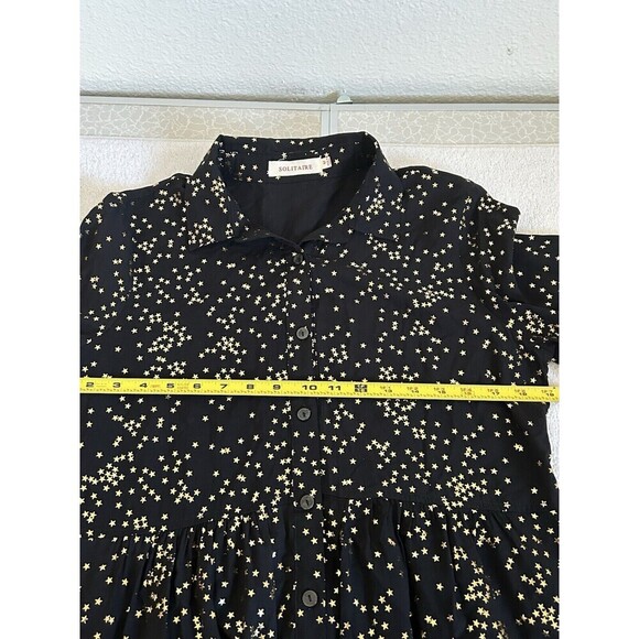 Solitaire Anthropology Black Stars Gold Roll Tab Long Sleeve Size Medium Button - Picture 14 of 16